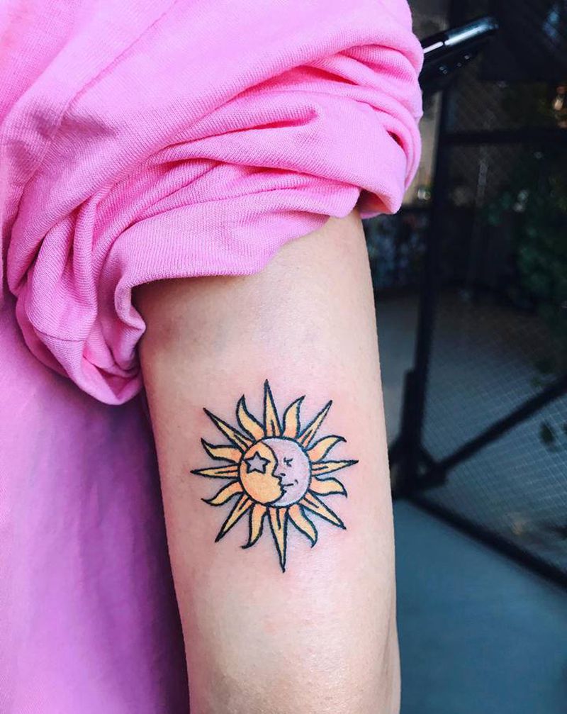 【日月】小作纹身图片_手臂水彩纹身图案