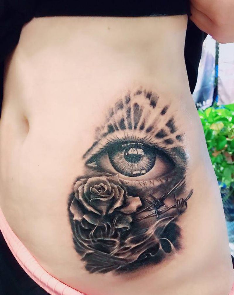 【遮盖作品】纹身图片_腹部欧美写实纹身图案