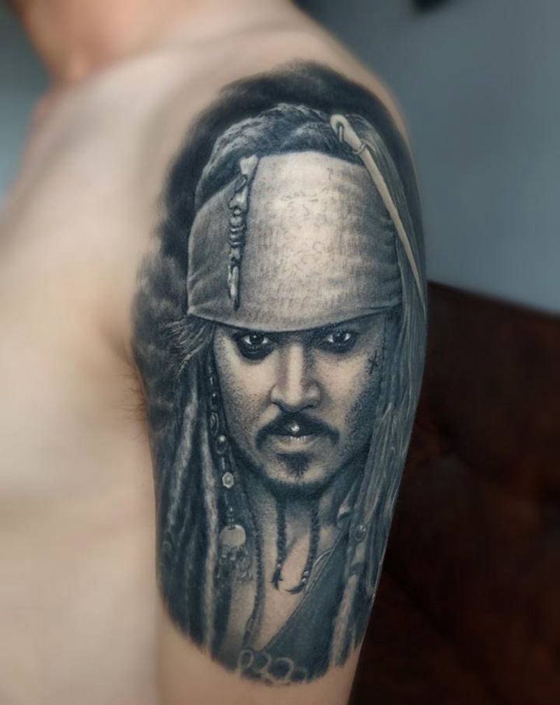 【杰克船长】用时10h。纹身图片_手臂欧美写实纹身图案