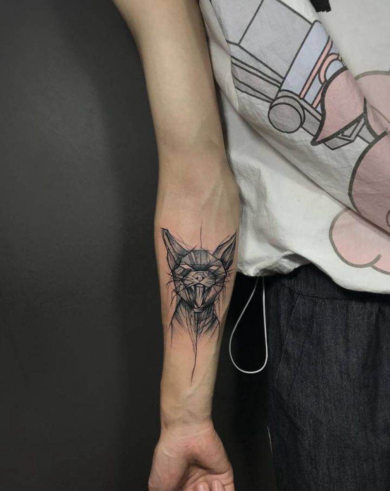 猫纹身图片_手臂猫纹身图案