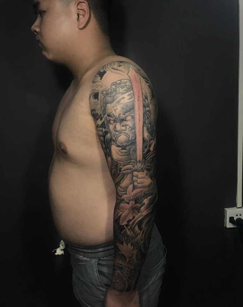 #花臂#纹身图片_手臂新传统不动明王纹身图案