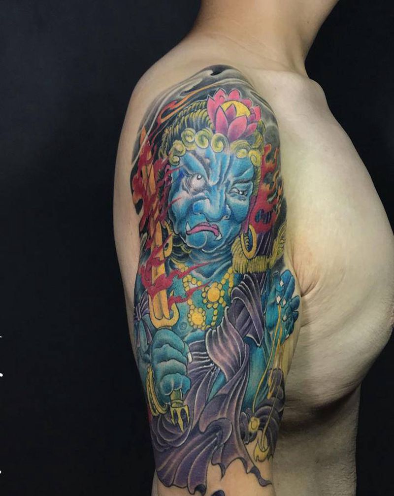 不动明王纹身图片_手臂新传统纹身图案