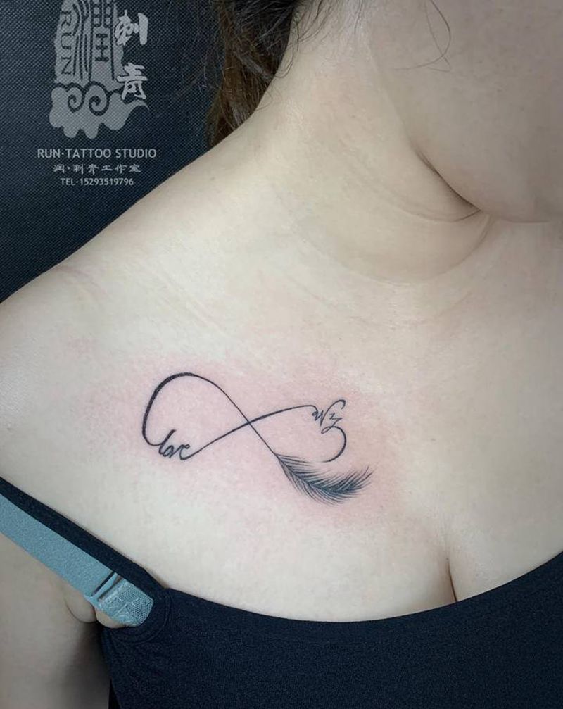 锁骨字母组合纹身图片_胸部花体字纹身图案