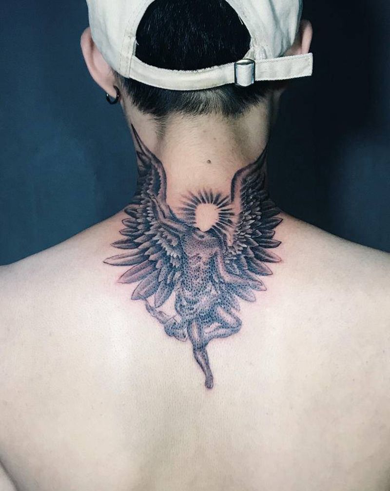 #天使#纹身图片_颈部天使纹身图案