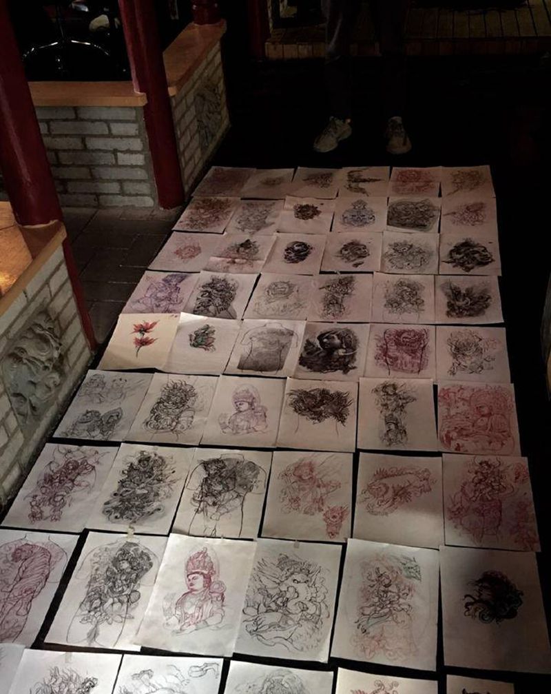 整理了下给客人设计的部分手稿纹身图片_胸部肩部老传统新传统原创手稿纹身图案