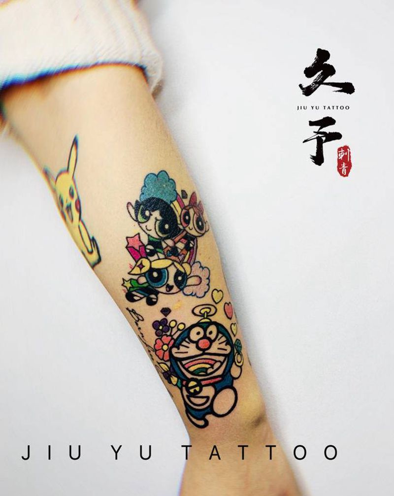 飞天小女警纹身图片_手臂New School卡通纹身图案