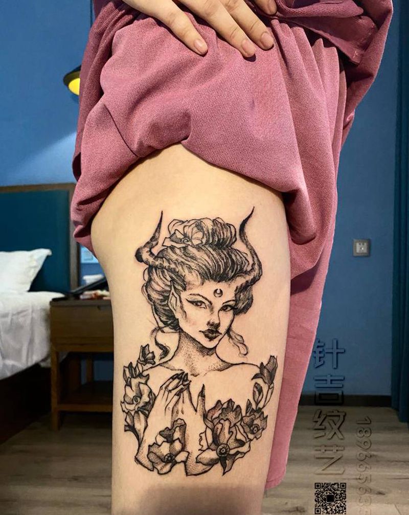 欧美纹身图片_腿部点刺纹身图案