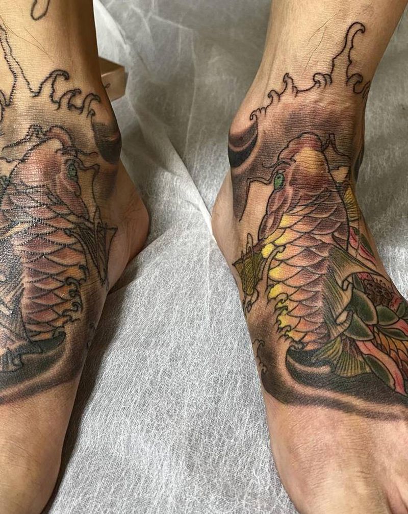 双鱼纹身图片_脚部新传统纹身图案