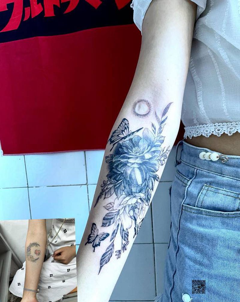 素花纹身图片_手臂素花纹身图案