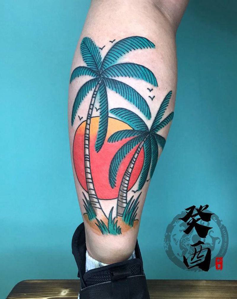 school纹身图片_腿部Old School纹身图案