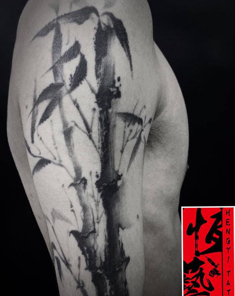 水墨竹子纹身图片_手臂纹身图案