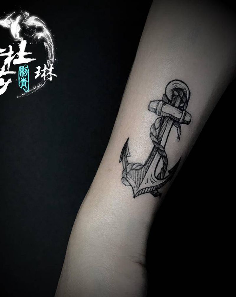 船锚纹身图片_手臂腿部几何纹身图案