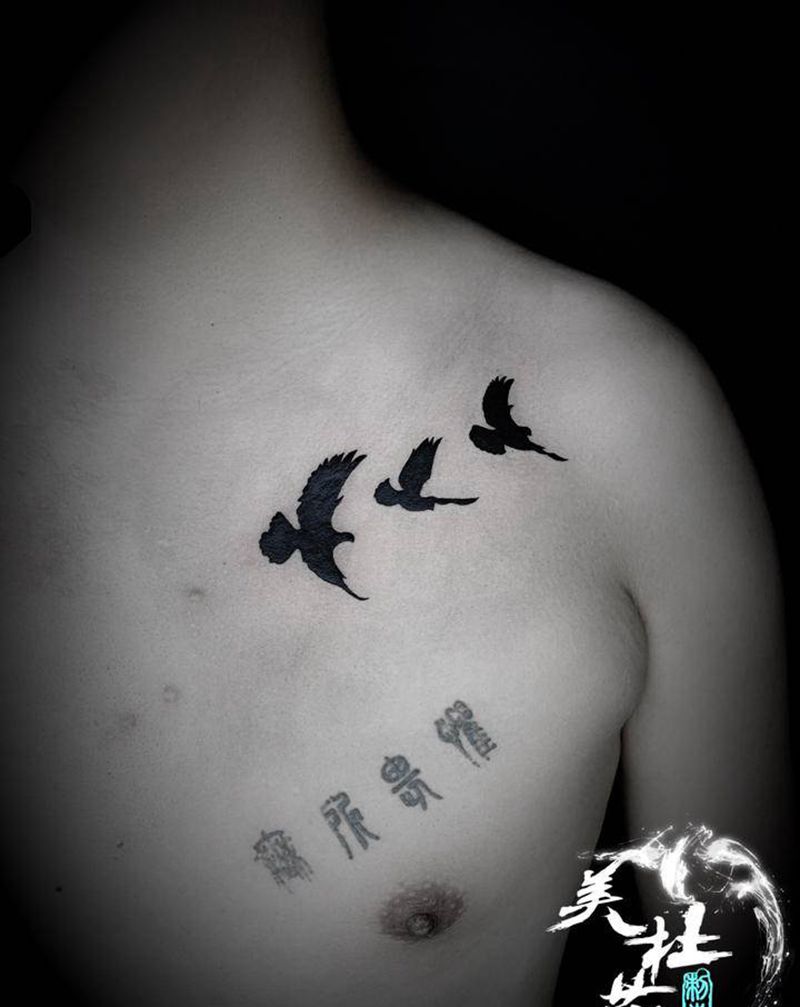 和平鸽纹身图片_胸部图腾纹身图案