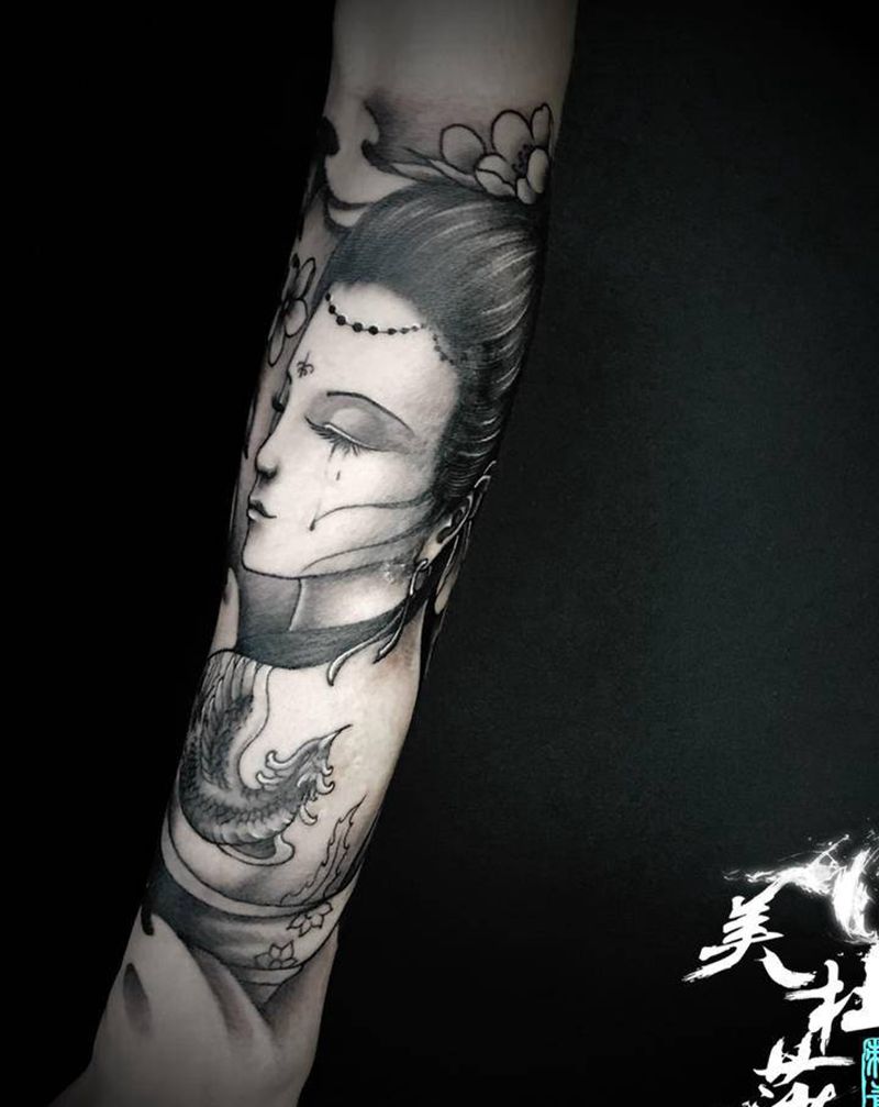 仕女纹身图片_手臂新传统纹身图案