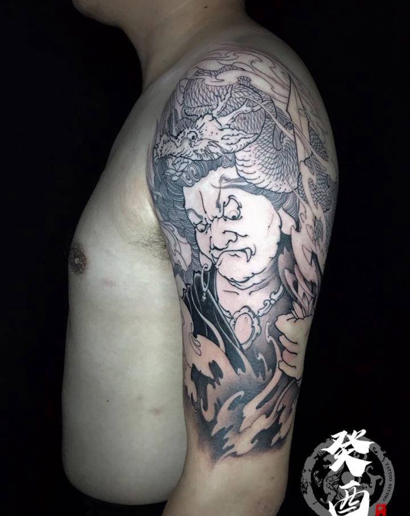 不动明王（未完）纹身图片_手臂新传统纹身图案