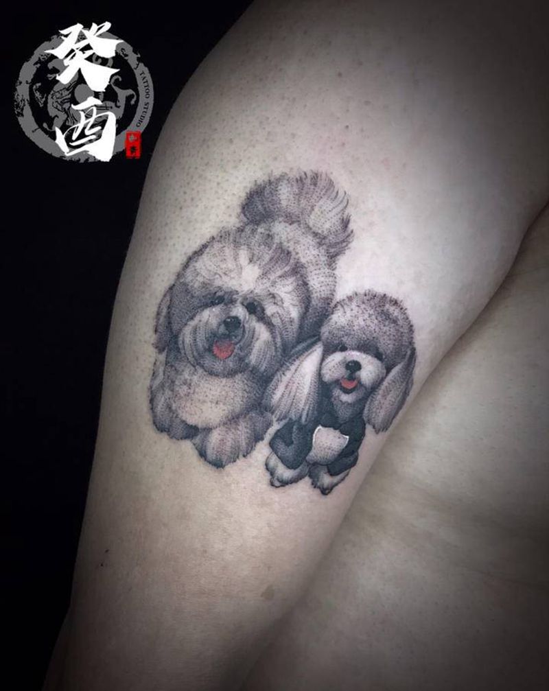 狗狗纹身图片_手臂点刺小清新纹身图案