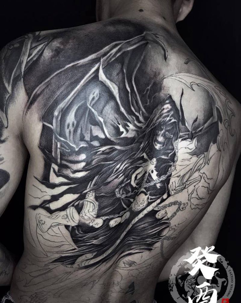 死神（未完）纹身图片_背部欧美写实纹身图案