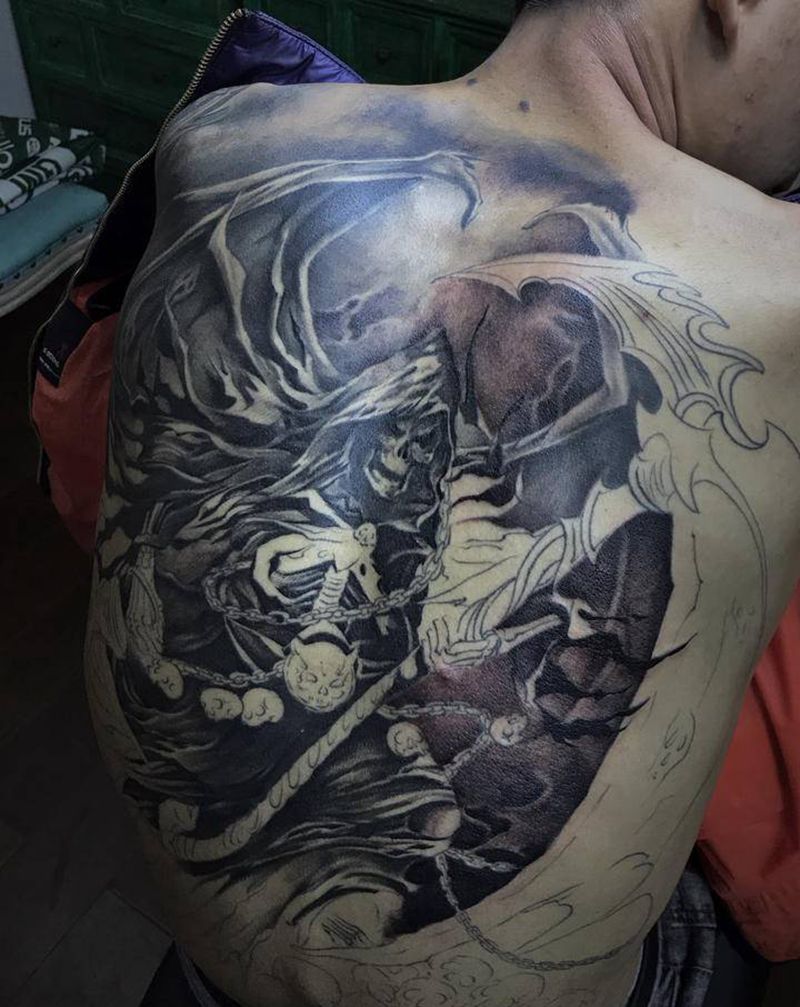 死神（未完）纹身图片_背部欧美写实纹身图案