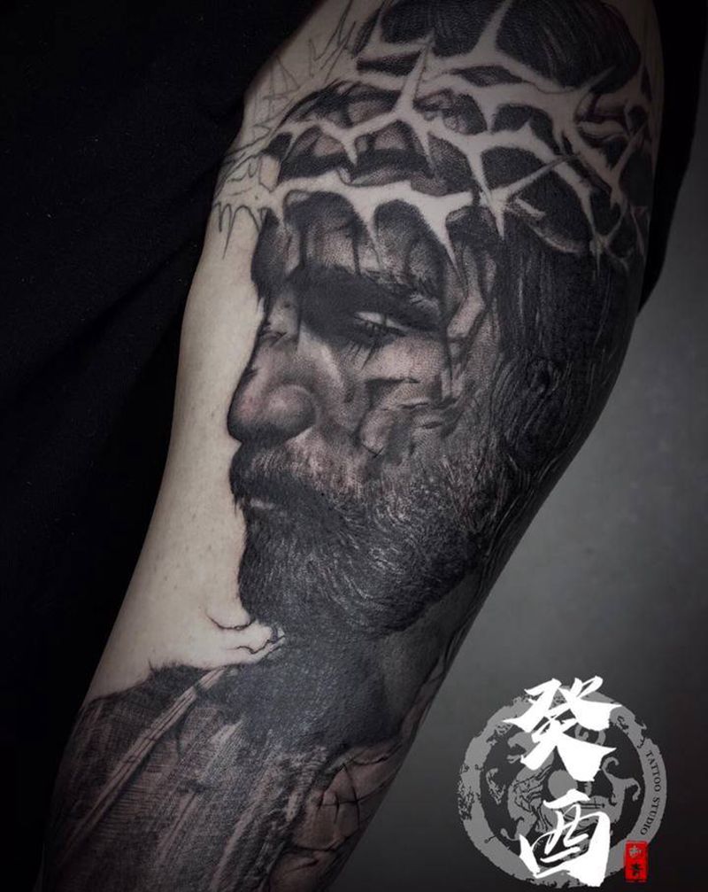 耶稣受难（未完）纹身图片_手臂欧美写实纹身图案