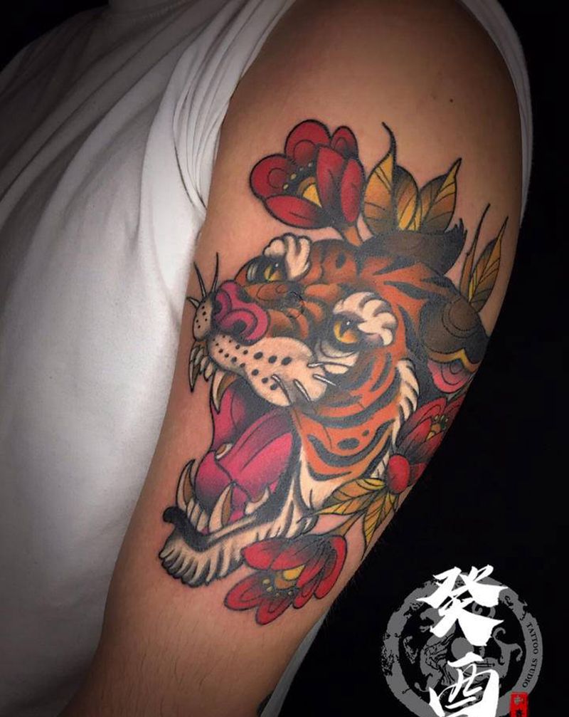 old school老虎纹身图片_手臂Old School纹身图案