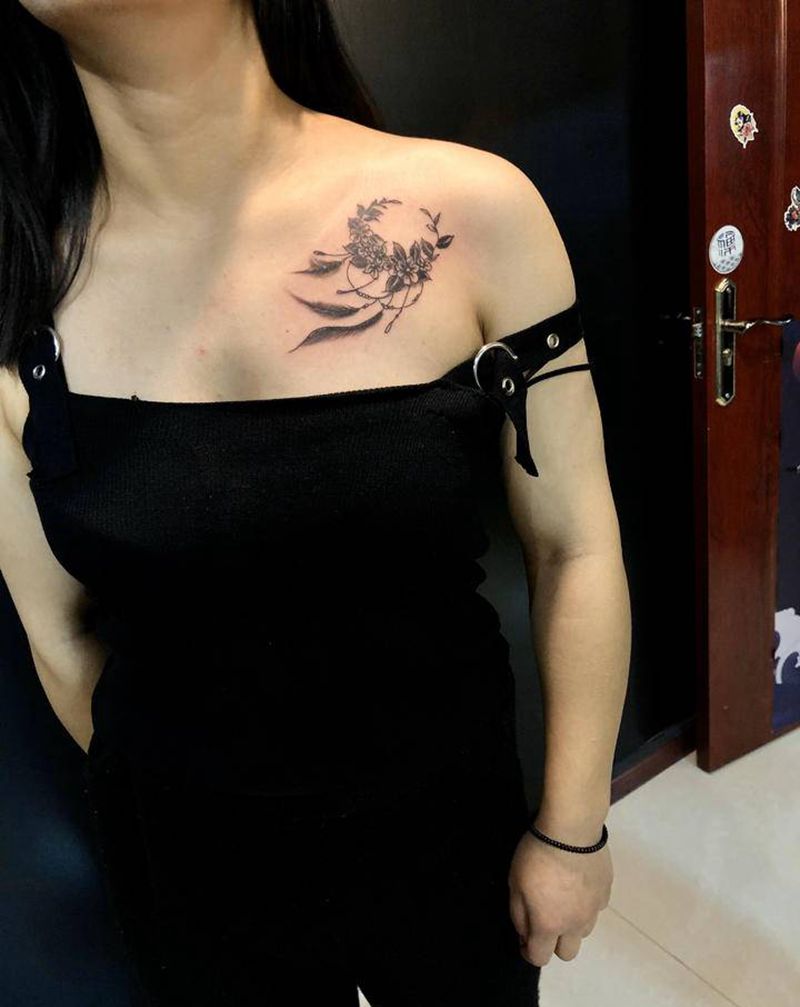 小清新纹身图片_肩部新传统点刺纹身图案