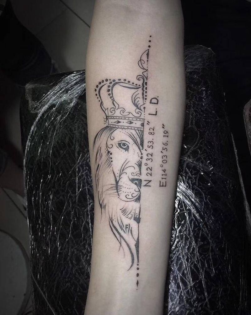 狮子纹身图片_腿部手臂点刺狮子数字纹身图案
