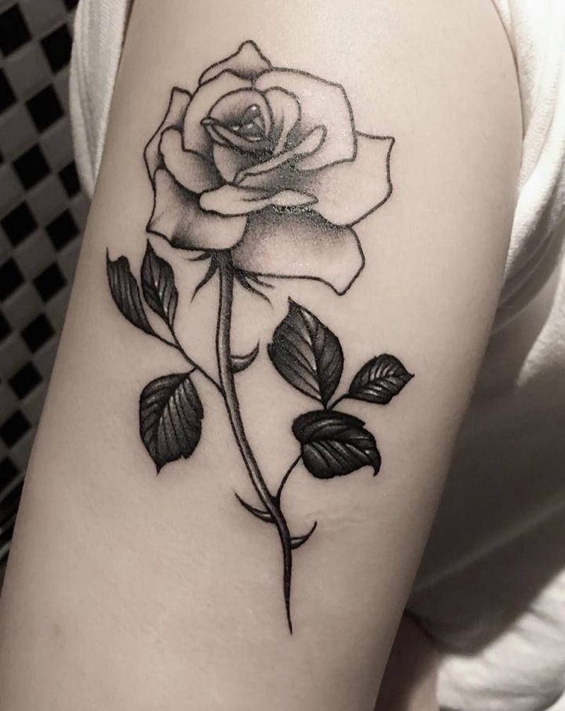 玫瑰花纹身图片_手臂腿部点刺小清新纹身图案