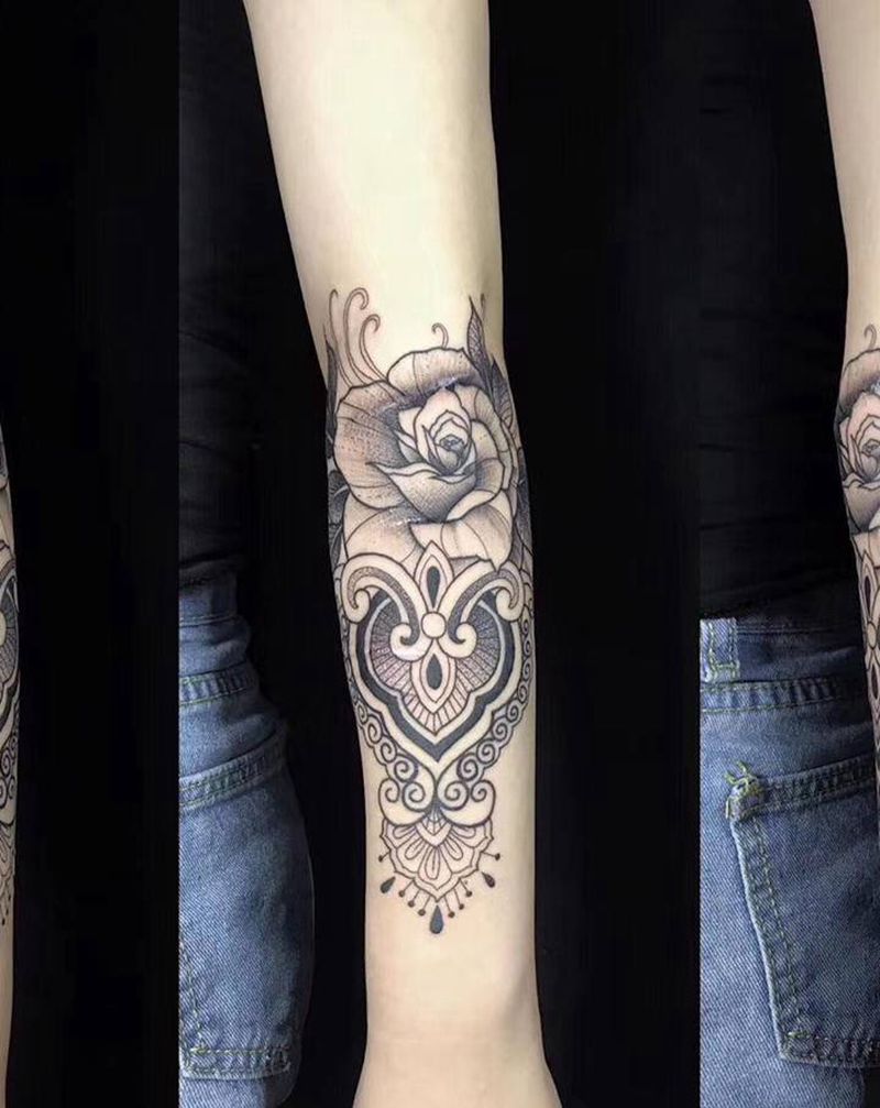 梵花点刺纹身图片_手臂腿部点刺几何纹身图案