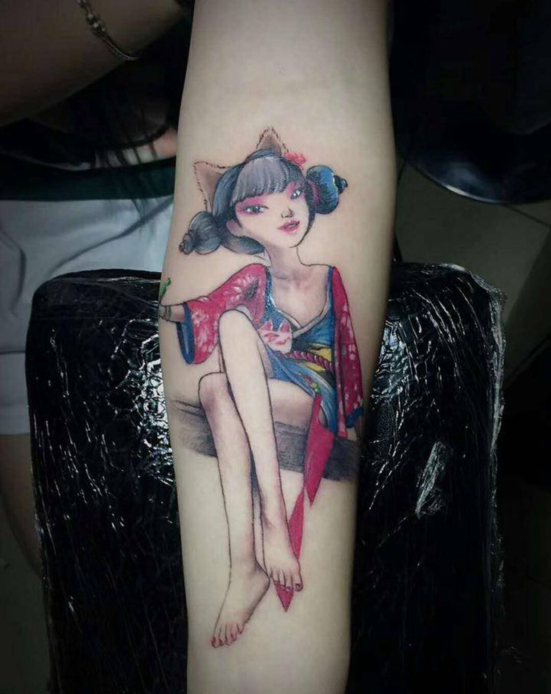 白蛇缘起纹身图片_手臂腿部水彩纹身图案