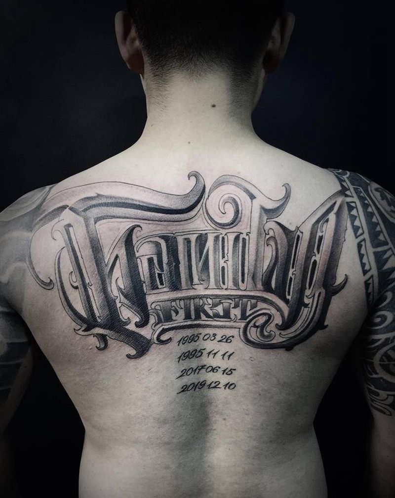 家庭第一纹身图片_背部纹身图案