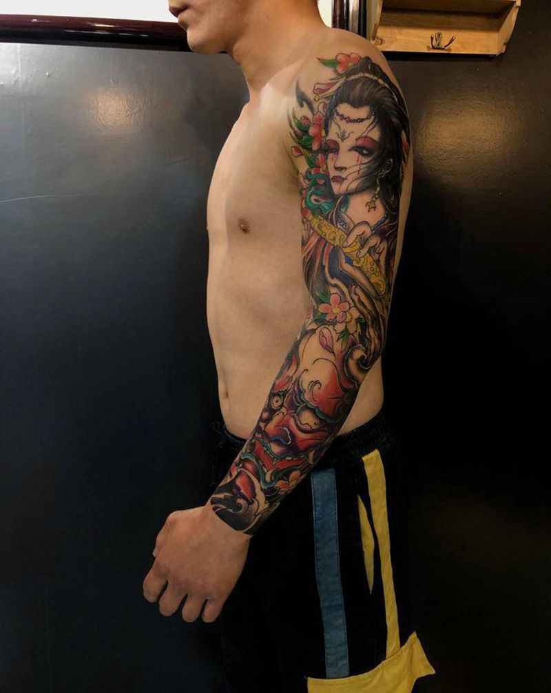 花臂纹身图片_手臂新传统纹身图案