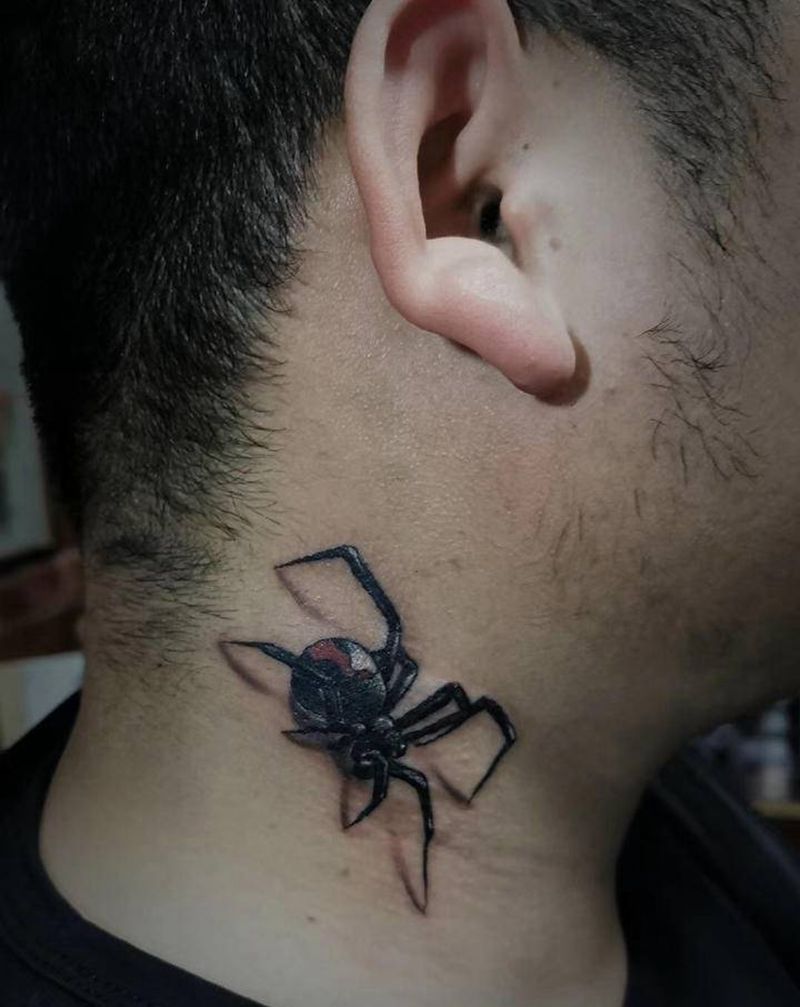 蜘蛛纹身图片_颈部纹身图案