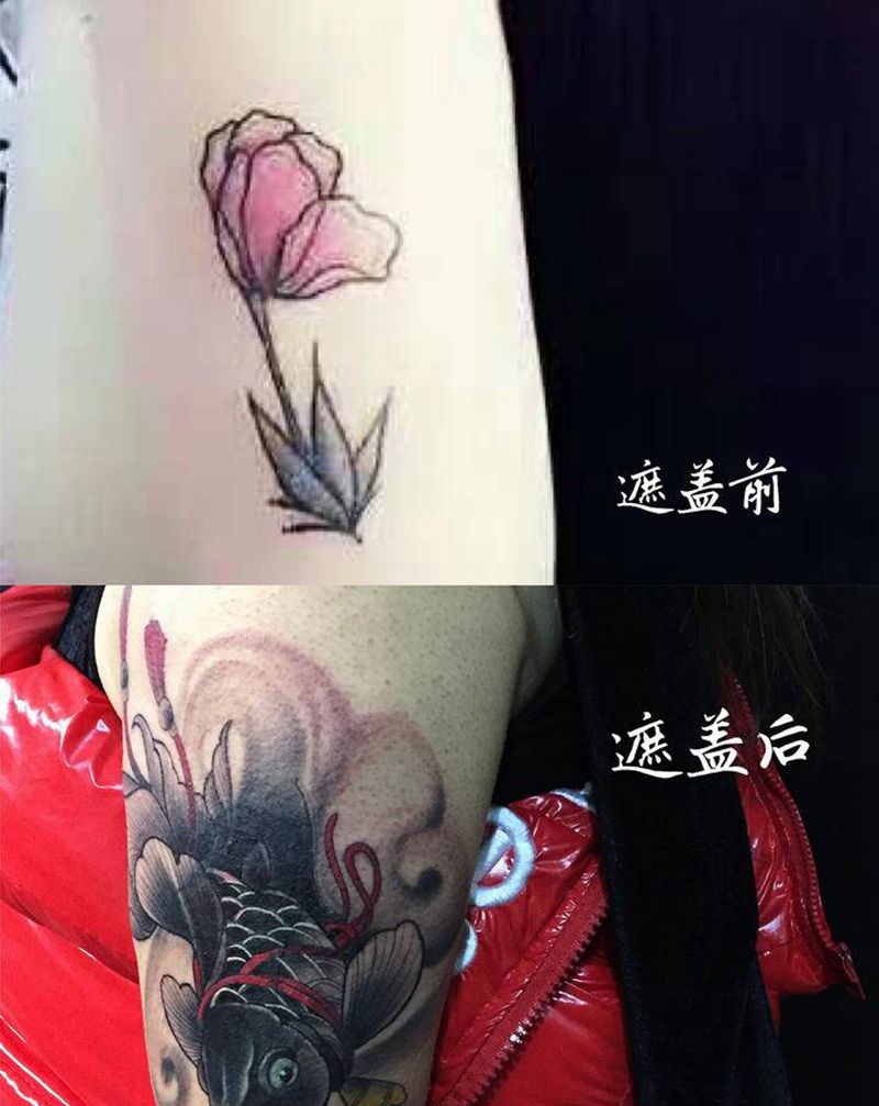 金鱼遮盖老纹身纹身图片_手臂纹身图案