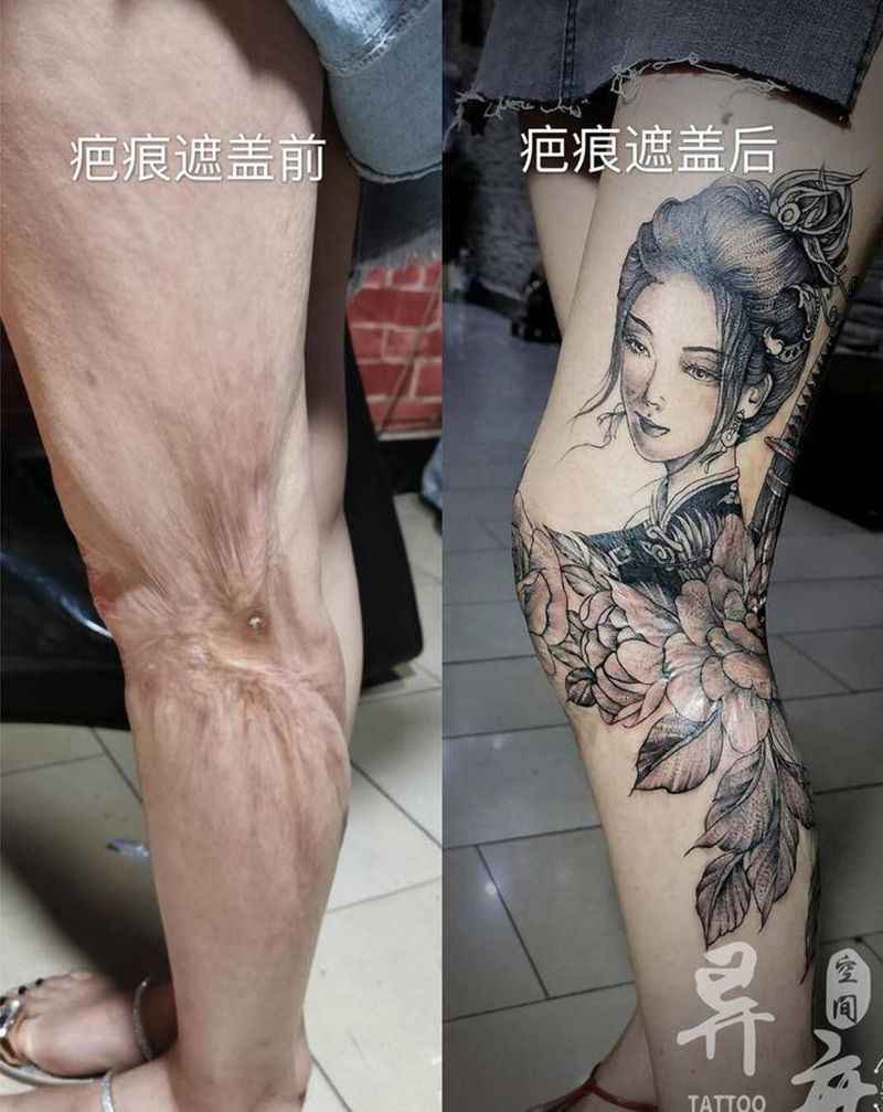 疤痕遮盖纹身图片_腿部新传统纹身图案