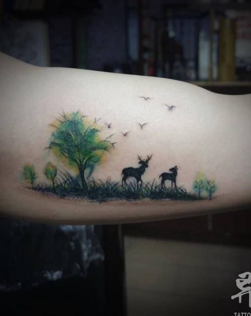 遮盖纹身图片_手臂水彩纹身图案