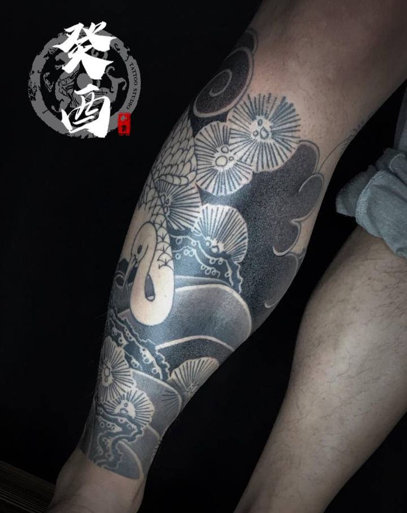 老传统（未完）纹身图片_腿部老传统纹身图案