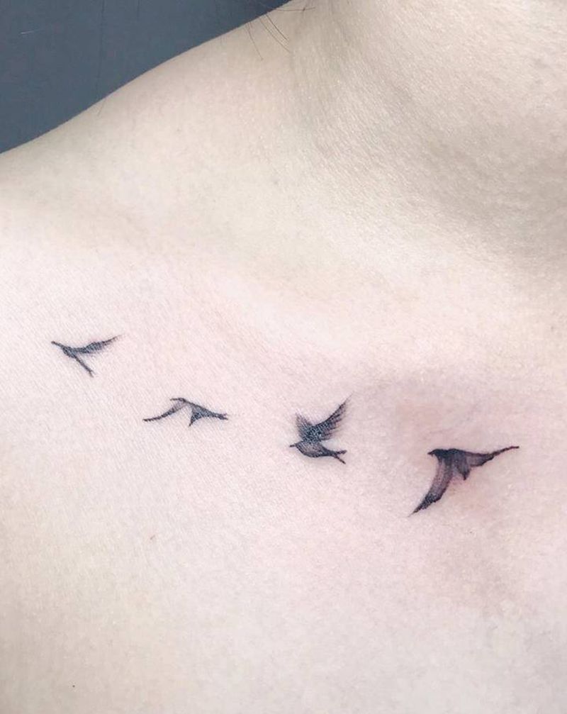 小清新纹身图片_肩部颈部小清新纹身图案