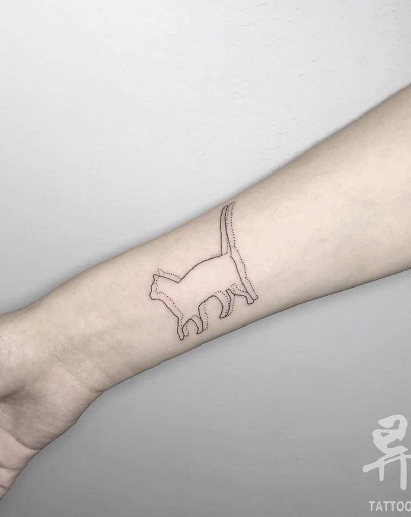 猫咪纹身图片_手臂腿部点刺小清新纹身图案
