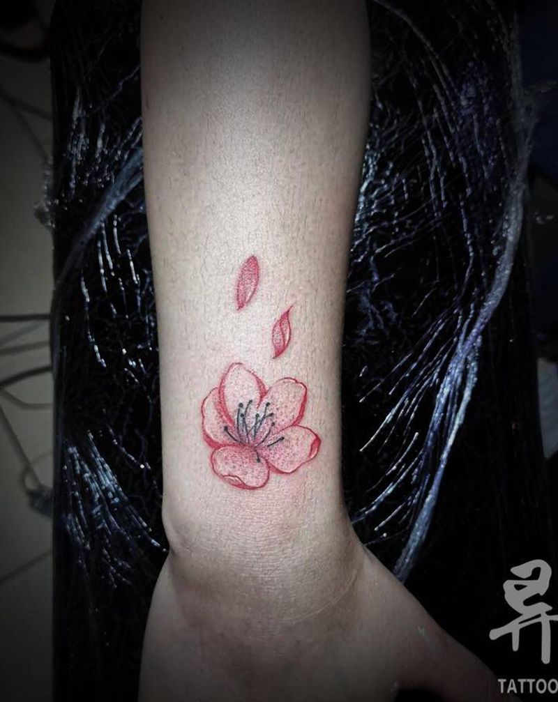 花纹身图片_手臂腿部水彩桃花樱花纹身图案