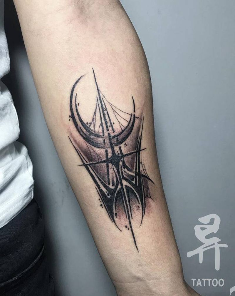 暗黑系纹身图片_腿部手臂水墨纹身图案