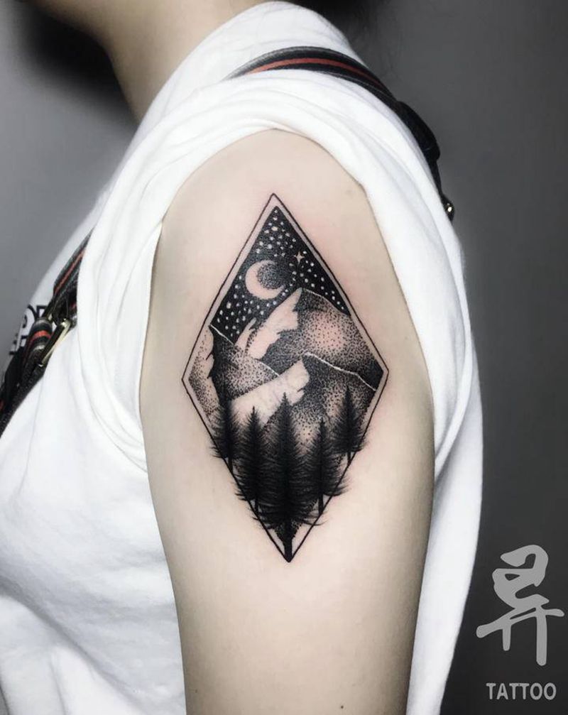 点刺风景纹身图片_手臂腿部点刺几何纹身图案