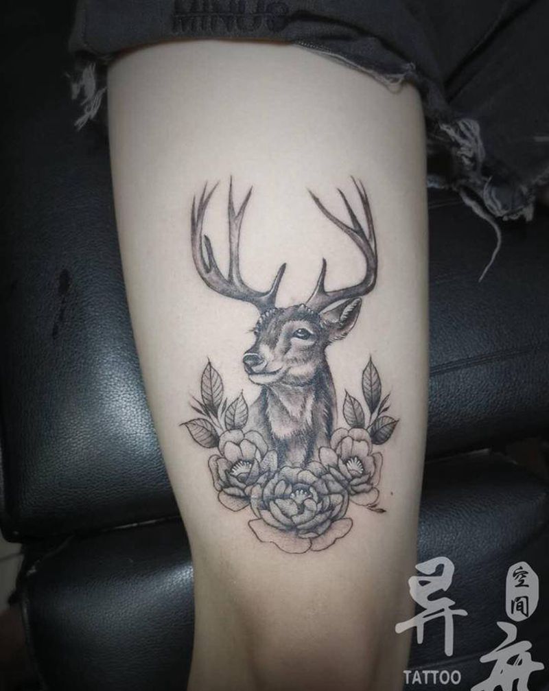 小鹿纹身图片_手臂腿部纹身图案