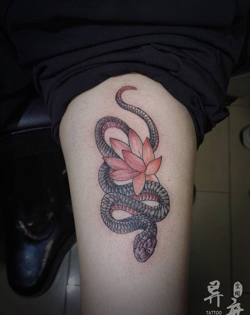 蛇纹身图片_腿部手臂蛇纹身图案