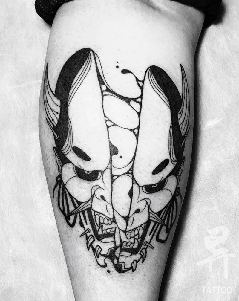 般若纹身图片_腿部图腾老传统纹身图案