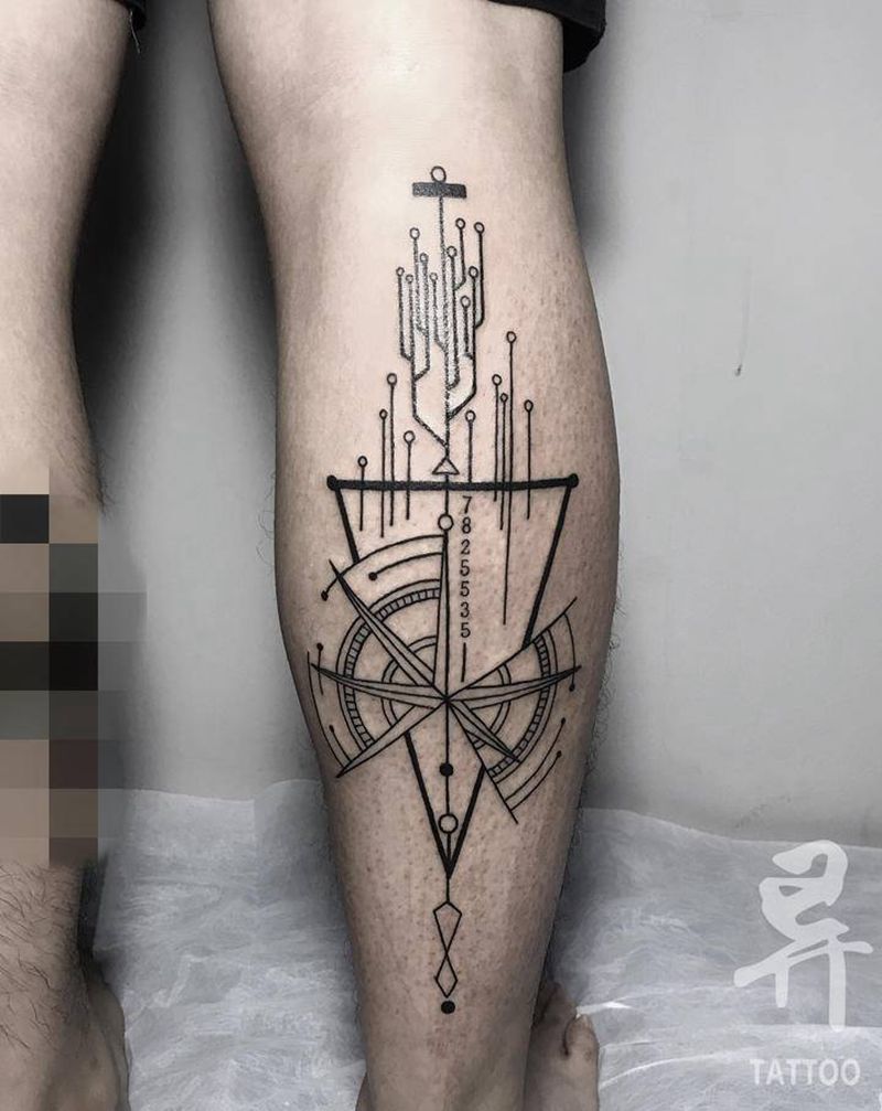 几何纹身图片_手臂腿部图腾几何几何指南针纹身图案