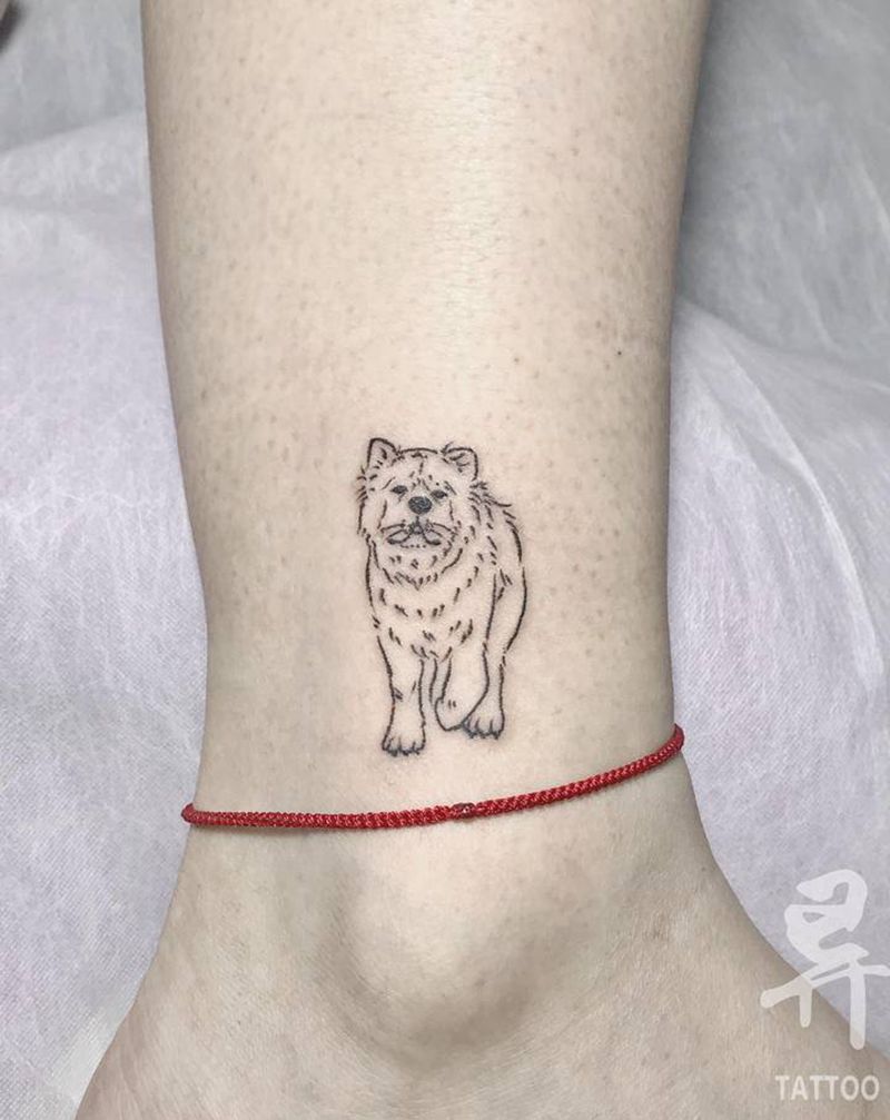 狗狗肖像纹身图片_脚部腿部点刺狗简笔画纹身图案