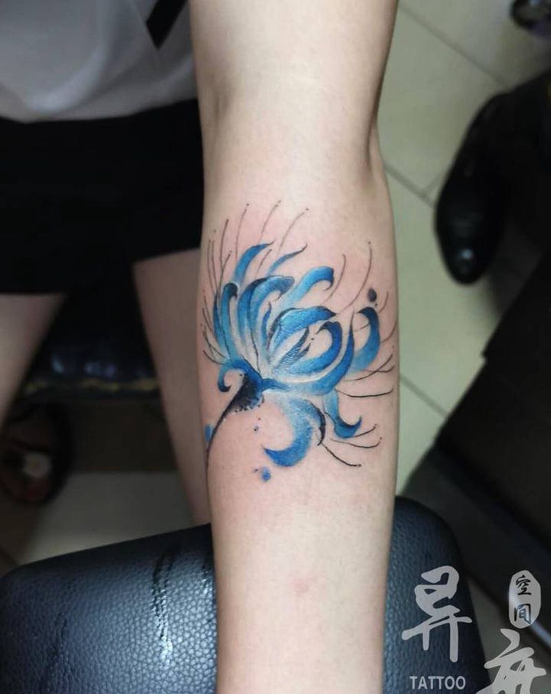 彼岸花纹身图片_手臂腿部水墨水彩纹身图案
