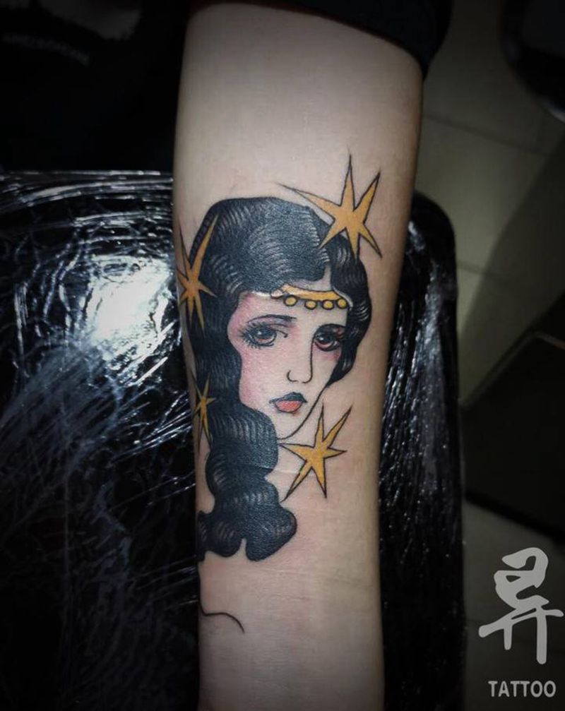 遮盖作品纹身图片_手臂腿部Old School老传统人物欧美遮盖纹身图案