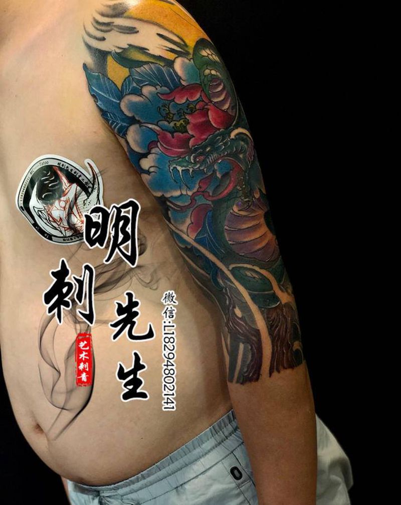 七分袖纹身图片_手臂新传统纹身图案