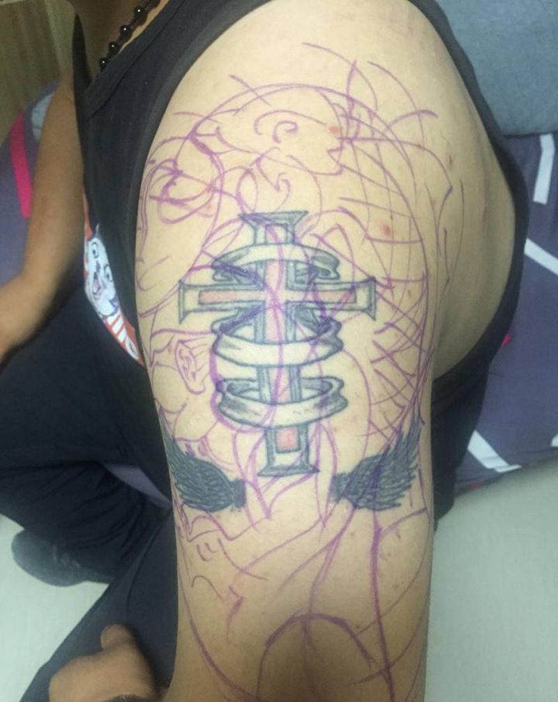 原创设计遮盖纹身图片_手臂新传统纹身图案